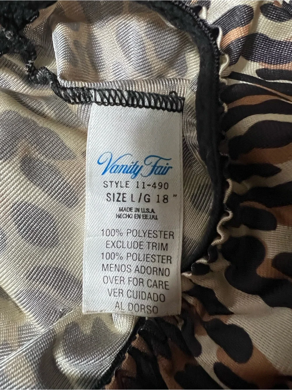 VTG Vanity Fair Leopard Print Half Slip Skirt Sz L 18 Made in USA Animal Print